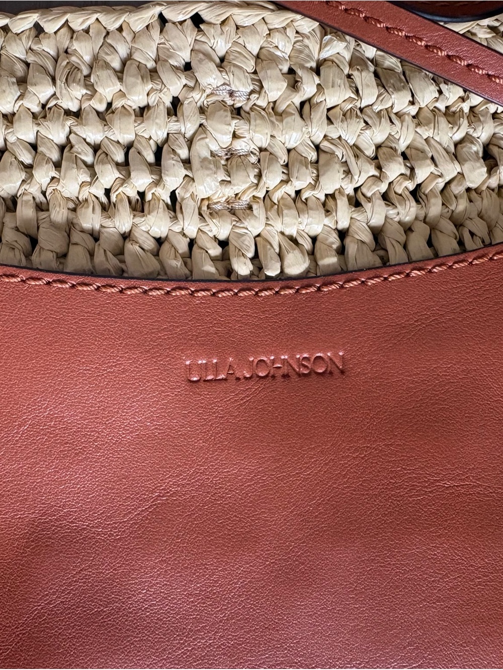 Ulla Johnson Revolve Raffia Tote Bag Genuine Leather Pocket and Tassel Tan/Beige - Picture 6 of 10